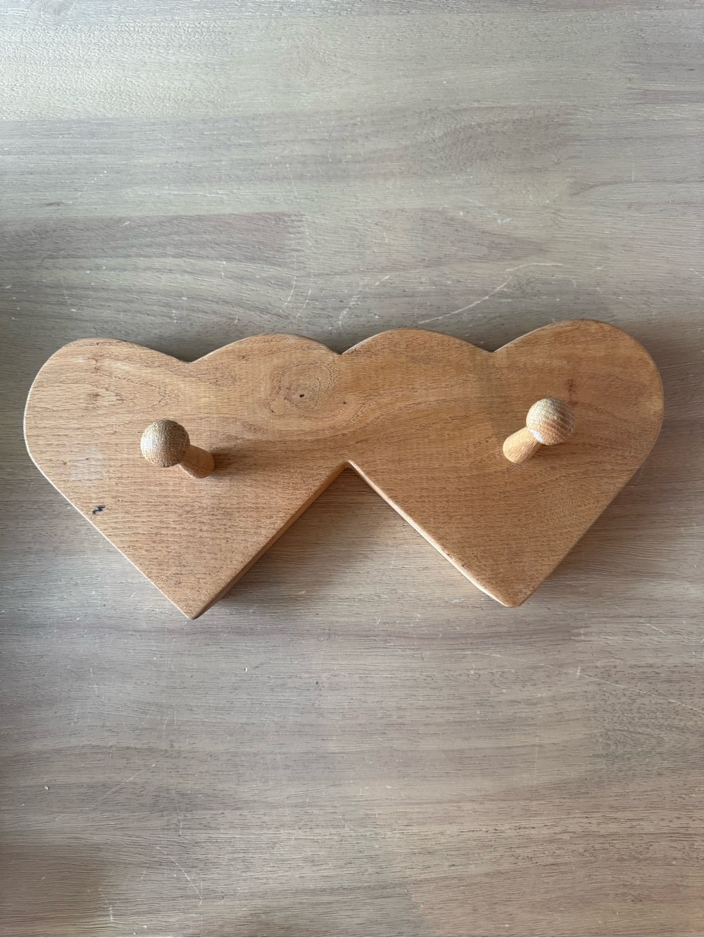 Vintage handmade wooden heart wall pegs